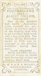 1933 Wills's Victorian Footballers (Small) #85 Albert Collier Back